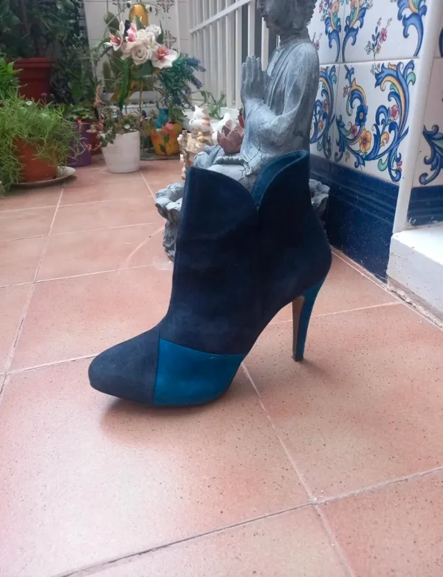 Botines piel ante azul y turquesa