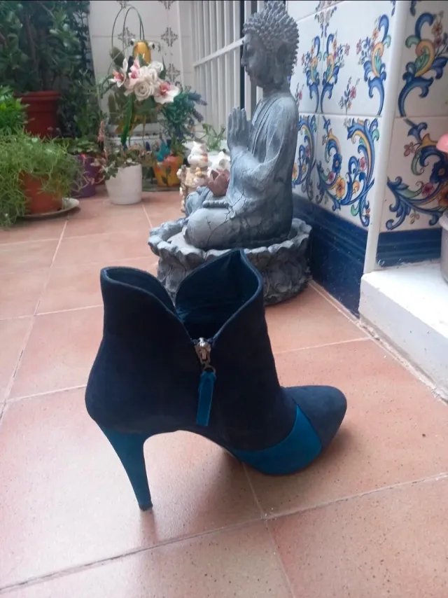 Botines piel ante azul y turquesa