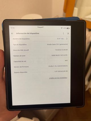 Kindle Oasis 10ª Gen Wifi 8GB Nero