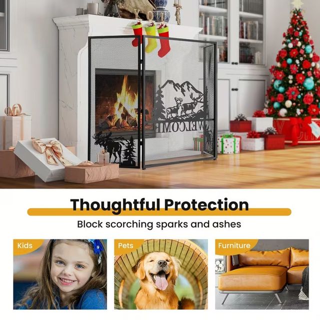 Paravento per camino, schermo parascintille pieghe