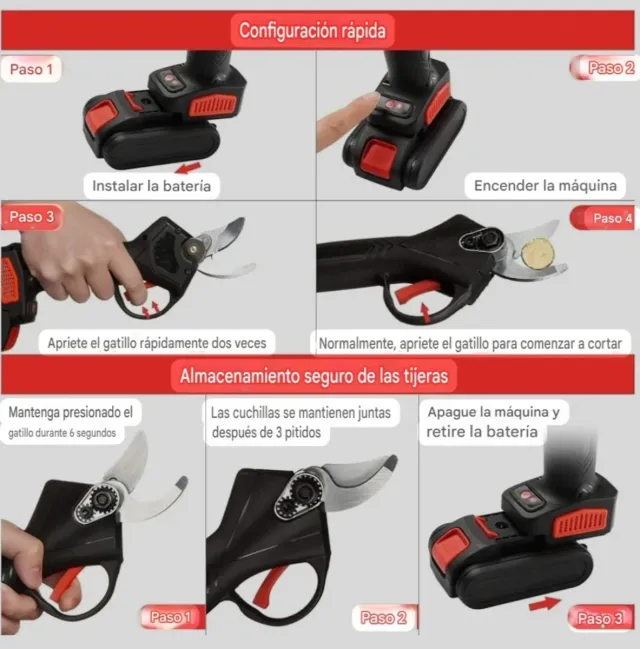 Forbici da potatura elettriche ricaricabili (2 batterie)