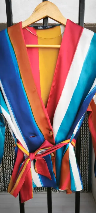 Camisa Zara Saten Rayas Multicolor