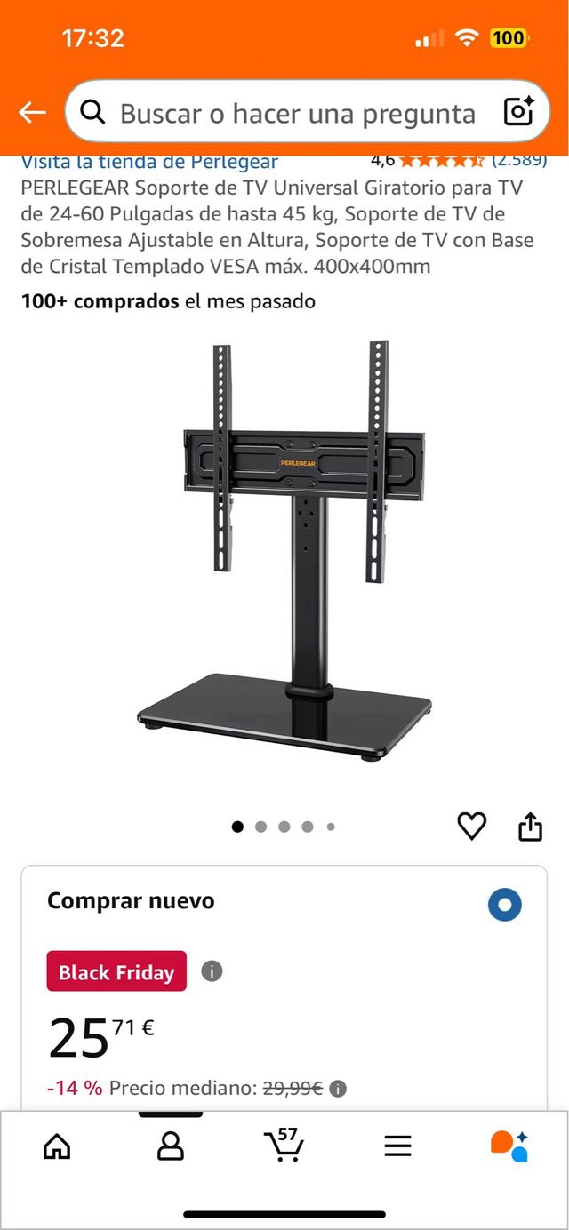 Supporto TV Perlegear Nero