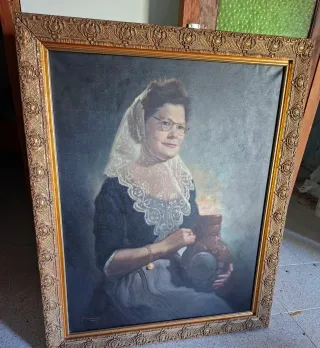 Cuadro antiguo mujer con cántaro