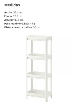 Estanterías blancas baño.