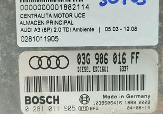 1882114 centralita 0281011905 audi a3 2.0 tdi 16v