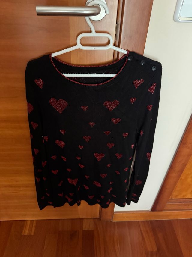 Jersey Desigual Negro Corazones Rojos