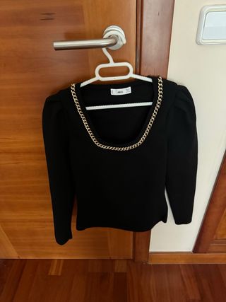 Jersey Mango Negro Cadena Dorada