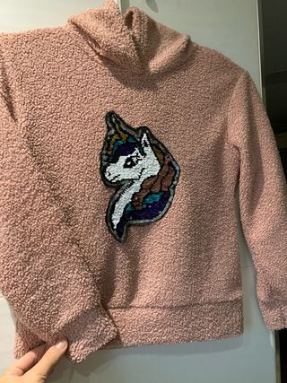 Sudadera niña capucha unicornio lentejuelas T7
