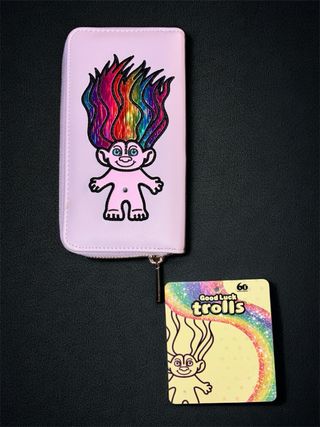 Portafoglio zip troll con capelli arcobaleno nuovo