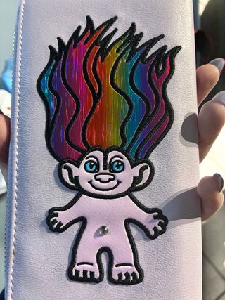 Portafoglio zip troll con capelli arcobaleno nuovo