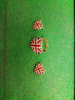 Anillo y pendientes corazón Union Jack