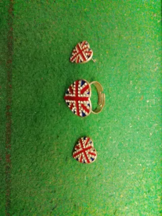 Anillo y pendientes corazón Union Jack