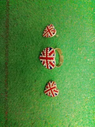 Anillo y pendientes corazón Union Jack