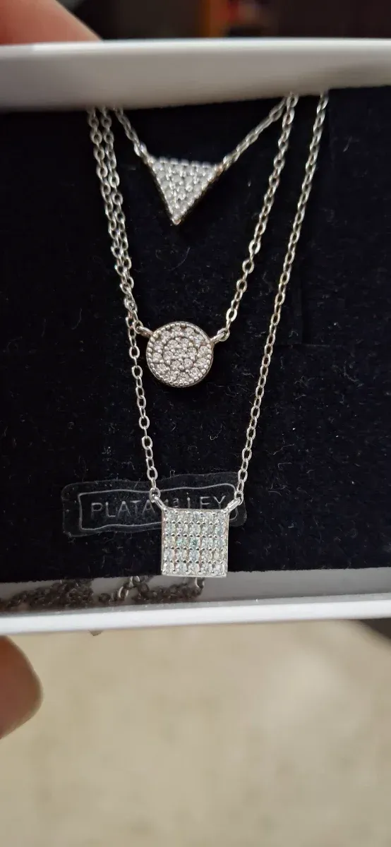 Collar Plata Triángulo Círculo Cuadrado