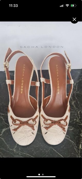 Sandalias Sacha London Piel Tacon Blanco Marron
