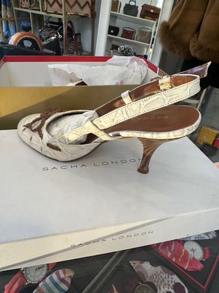 Sandalias Sacha London Piel Tacon Blanco Marron