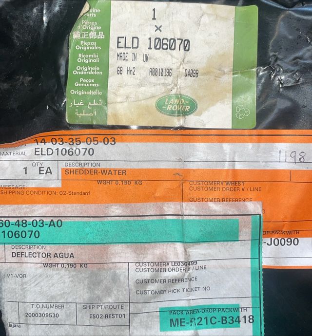 ELD106070 Deflector Puerta Trasera IZQ LAND ROVER