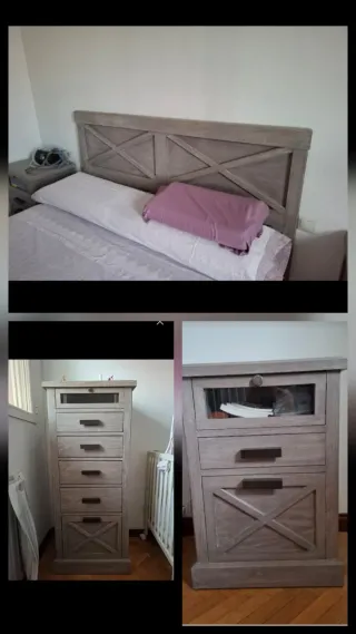 Conjunto dormitorio madera, marca Banak Importa.