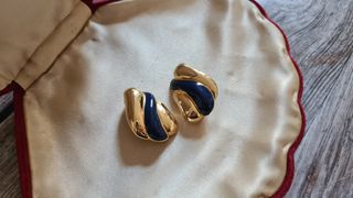 Orecchini clip vintage oro e blu anni '80