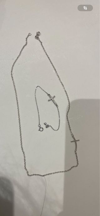 Conjunto collar y pulsera cruz plata  plata de ley