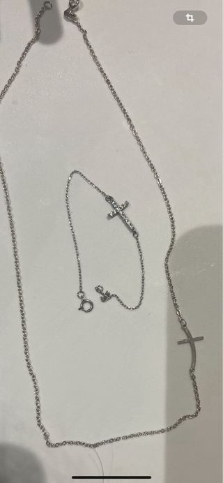 Conjunto collar y pulsera cruz plata  plata de ley