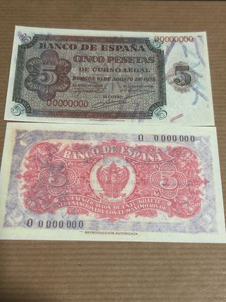 Billetes 5 Pesetas España 1937