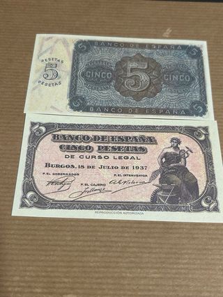 Billetes 5 Pesetas España 1937