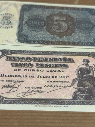 Billetes 5 Pesetas España 1937