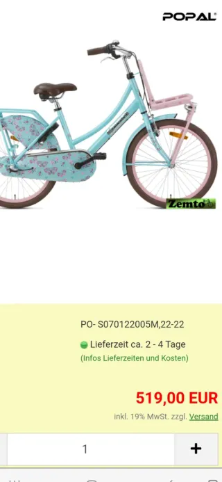 Bicicleta Paseo Holandesa Azul y Rosa