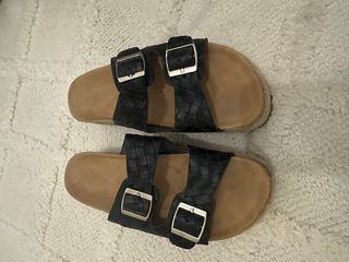 Sandalias de esparto negras y beige