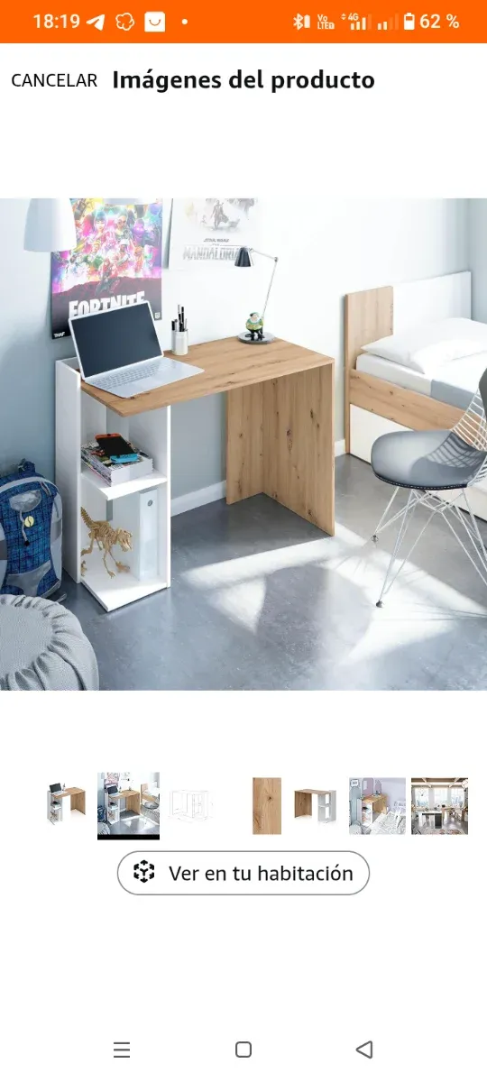 Escritorio moderno reversible blanco y roble