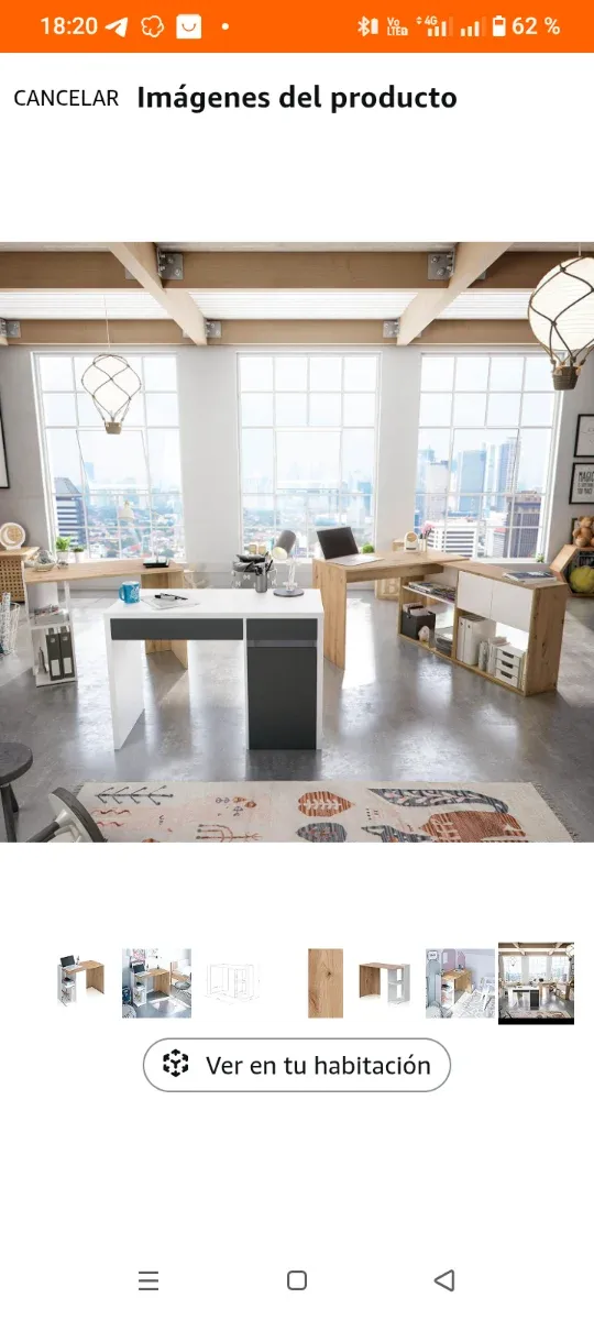 Escritorio moderno reversible blanco y roble