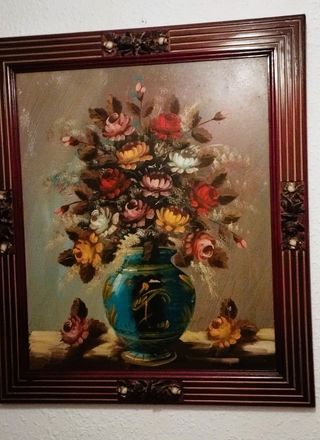 Cuadro antiguo flores en jarrón