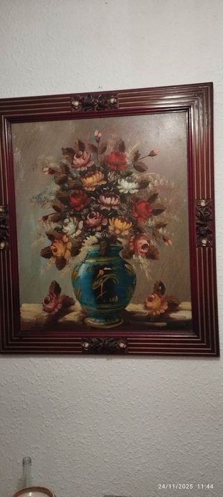 Cuadro antiguo flores en jarrón