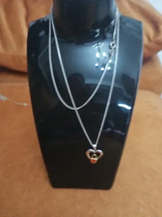 Cadena larga plata con colgante corazón