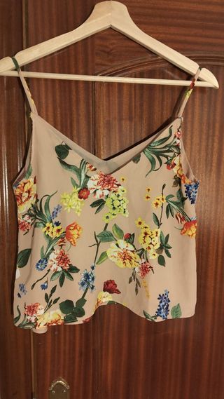 Top floral tirantes beige