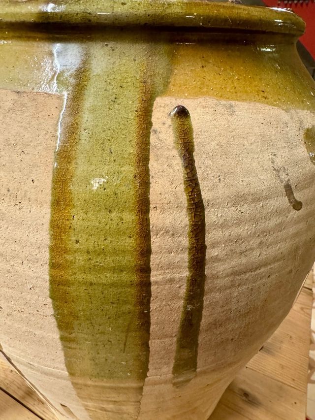 Jarra cerámica antigua vidriada verdes