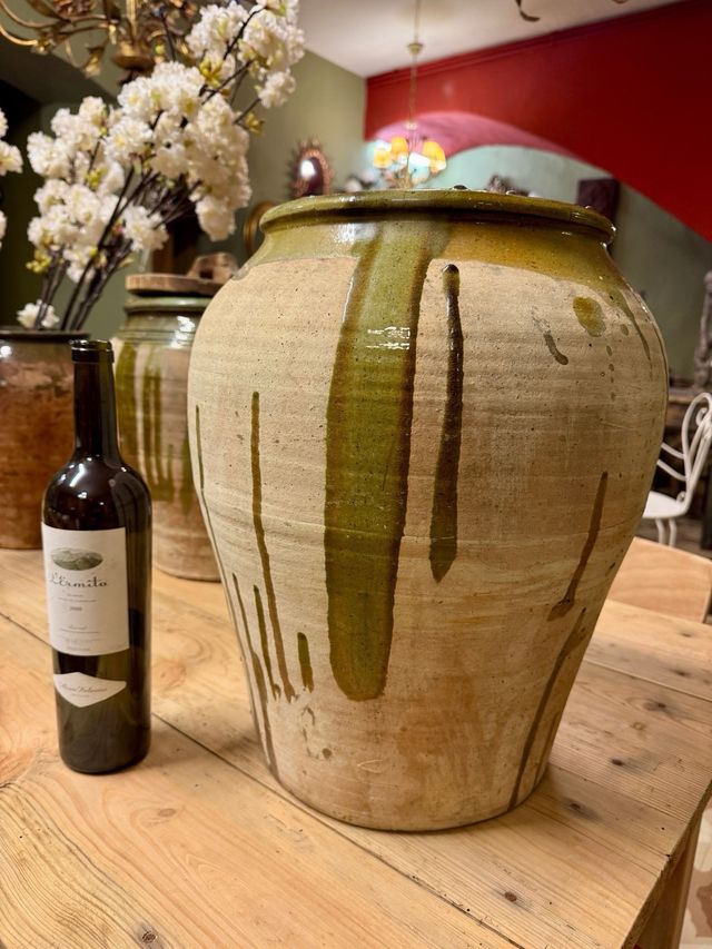 Jarra cerámica antigua vidriada verdes