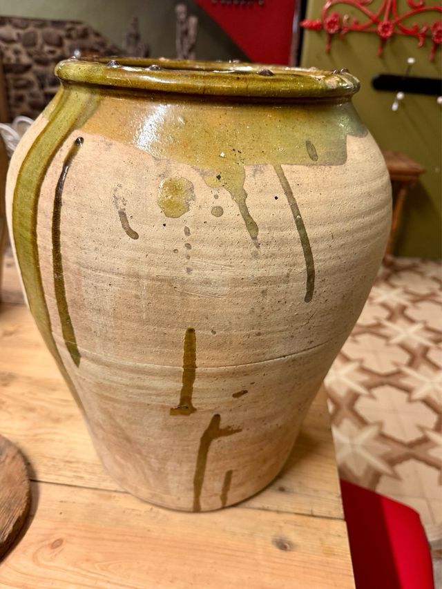 Jarra cerámica antigua vidriada verdes