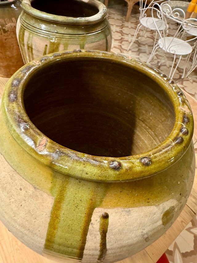 Jarra cerámica antigua vidriada verdes