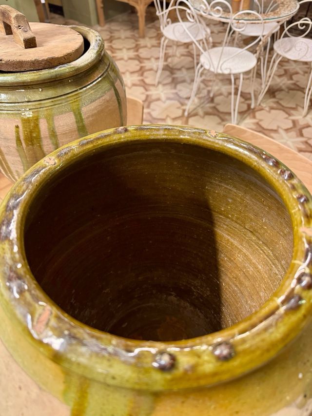 Jarra cerámica antigua vidriada verdes