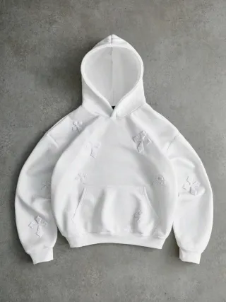 Sudadera Blanca con Cruces Bordadas