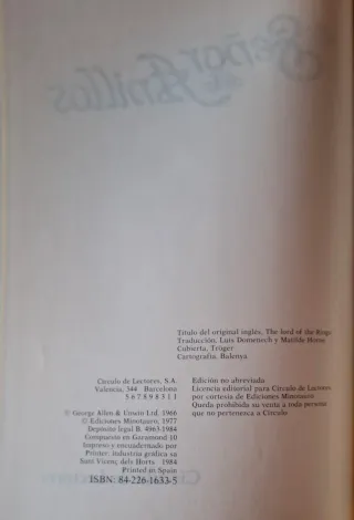 Libro El Señor De Los Anillos, edición de 1984