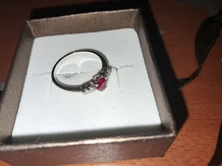 Anillo Corazón Rojo Plata y Circonitas