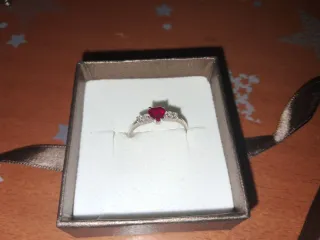 Anillo Corazón Rojo Plata y Circonitas