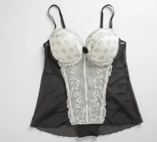 Babydoll Pizzo Push-Up Nero/Bianco