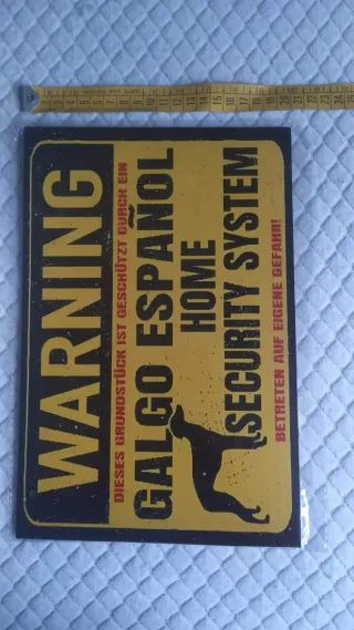 Targa metallo Warning Galgo Español Home Security