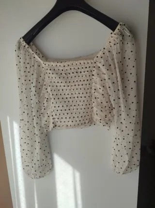 Camiseta crema lunares negros manga larga