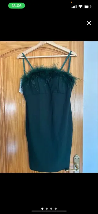 Vestido verde con plumas
